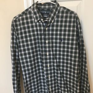 Polo dress shirt. Green,blue,white plaid. M